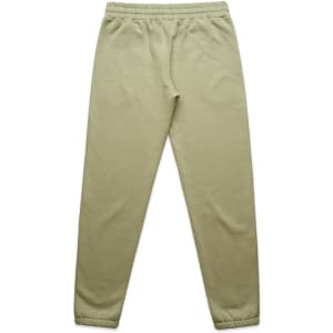 Light green track pants with an elasticised waistband and cuffs, featuring a logo. Suitable for casual wear.