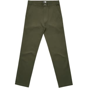 Straight pants in an olive green colour with a logo on the waistband, featuring a classic slacks design.