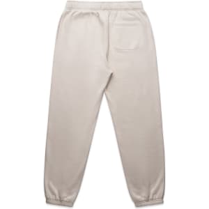 Light beige track pants featuring an elastic waistband and a single back pocket. The design includes a logo.