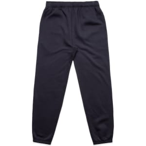 A pair of relaxed fit track pants in navy blue with an elastic waistband and tapered legs.