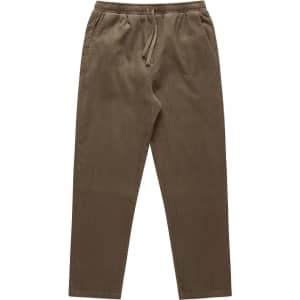 Cord pants in a khaki colour with an elastic waistband and drawstring. Features side pockets and a branding logo.