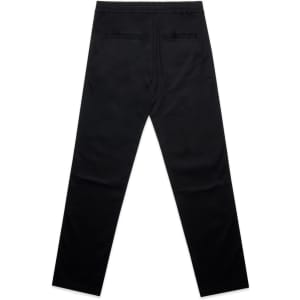 Straight elastic pants in black with a smooth finish and back pockets. Features a fitted design for a sleek look.