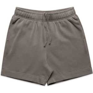 Relaxed faded track shorts in grey, featuring an elastic waistband and two side pockets. Includes a logo detail.