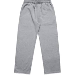 A pair of grey cuffless track pants featuring an elastic waistband and side pockets.