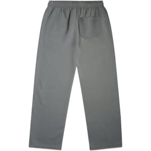 Cuffless track pants in grey, featuring an elastic waistband and a single back pocket.