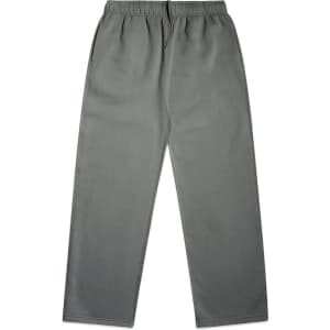 Cuffless track pants in a muted grey colour, featuring an elastic waistband and one pocket. Includes a logo.