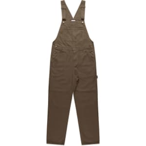 Canvas overalls in a brown shade, featuring adjustable straps and a logo on the front. Suitable for work attire.
