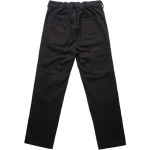 Black cargo pants with multiple pockets and an elastic waistband, featuring a minimalistic design.