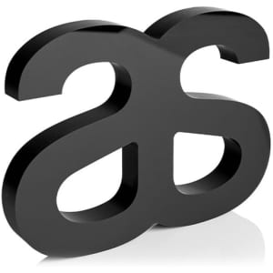 A black plaque featuring intertwined letters, designed as a decorative item for awards and trophies.