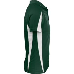 A green and white polo shirt featuring a logo on the chest and contrasting side panels.
