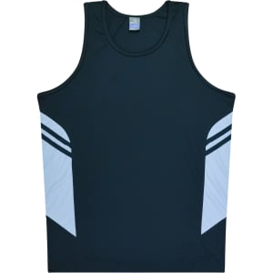 A dark green singlet featuring light blue panels on the sides. The garment has a logo on the upper area.