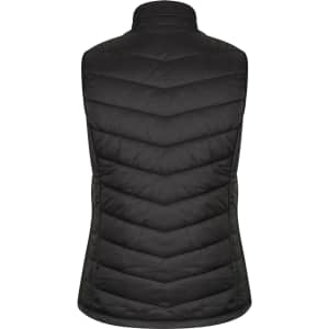 A black padded vest with a chevron pattern, featuring a high collar and no visible logos or branding.