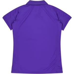 A purple polo shirt featuring short sleeves and a classic collar. The back is smooth and free of embellishments.