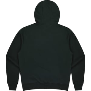 A dark green hoodie featuring a plain back and a hood, designed for kids. It has a logo at the back.