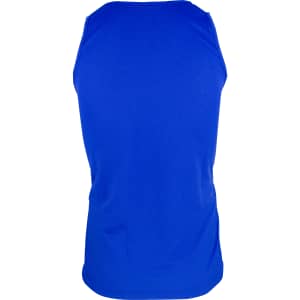 A blue men's singlet with a fitted design, featuring a logo on the back. Perfect for casual wear.