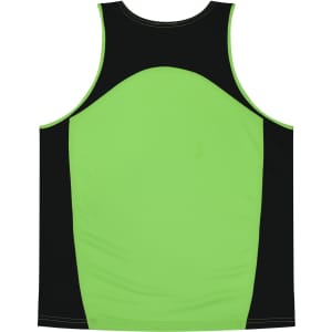 A green and black singlet with a sporty design, featuring a logo on the back.