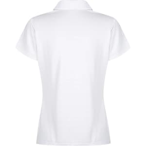 A white polo shirt with a classic collar, featuring a back view. The shirt has a logo at the collar.