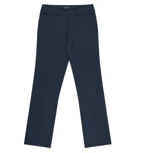 Navy women's classic pants featuring a tailored fit and pockets, with branding on the waistband.