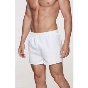 White rugby men's shorts with an elastic waistband, designed for sports uniforms. Features a logo.
