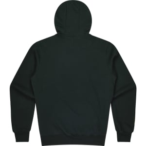 A dark green hoodie featuring a kangaroo pocket and a hood, with a plain back view.