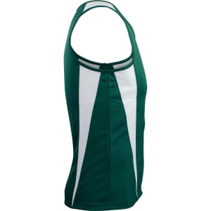 A green and white singlet with a fitted design and a logo on the front.