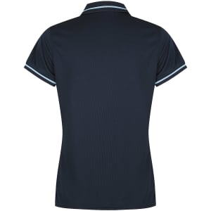 A navy Cottesloe Lady Polo shirt featuring contrasting trim and a collar. The back view highlights its sleek design.