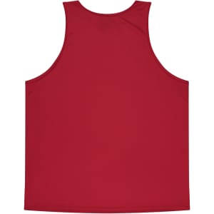 A red singlet with a plain back, featuring a logo at the neckline. Ideal for casual wear.