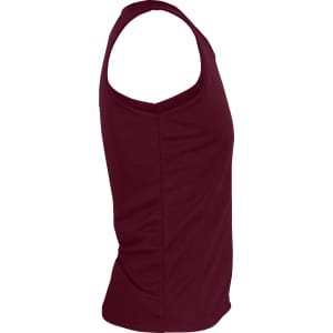 A burgundy men's singlet featuring a fitted design and no sleeves, with a logo on the side.