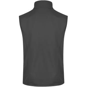 A grey men's vest with a high collar and no sleeves, featuring a branded logo.