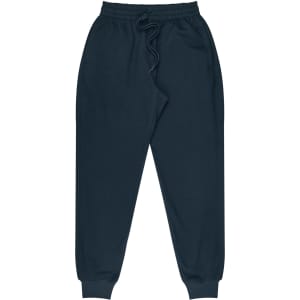 Tapered fleece track pants for kids, featuring a dark navy colour and an elastic waistband with drawstring.