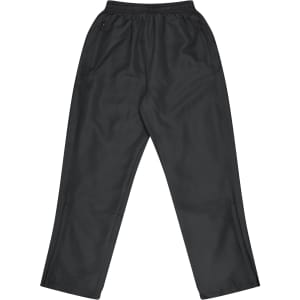 Track pants in dark grey with side pockets and an elasticised waistband. Features a logo on the waist.