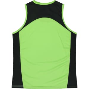 A back view of a green and black singlet featuring a logo. Suitable for activewear or casual wear.