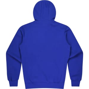 A blue hoodie featuring a hood and long sleeves, with a plain back and no visible branding.