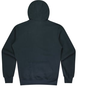 A dark green hoodie featuring a kangaroo pocket and a hood, with a plain back view.