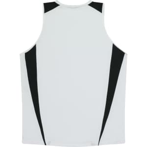 A sleeveless sports singlet in light grey with black side panels and branding.