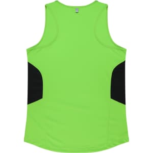A green singlet with black side panels. The garment features a logo at the back.