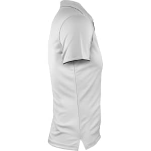 A light grey polo shirt with a collar, featuring short sleeves and a logo on the chest.