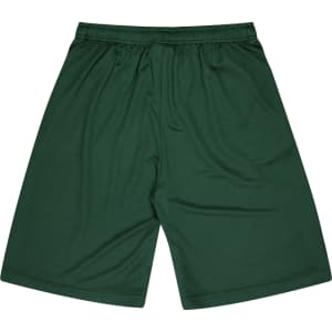 Green kids' sports shorts with an elastic waistband and a simple, sleek design. Includes a logo.