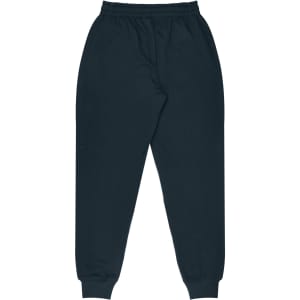 Tapered fleece kids pants in black, featuring an elastic waistband and cuffs, and side pockets.