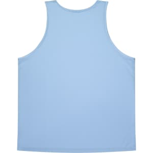 A light blue singlet featuring a simple design, with a logo in the corner. Suitable for kids.