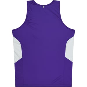 A purple singlet featuring white side panels and a logo. Suitable for kids' casual wear.