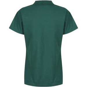A green polo shirt with a collared neckline and short sleeves. The back view displays a simple design with no embellishments.