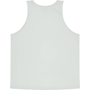 A light green singlet with a smooth back design, featuring branding at the neckline.