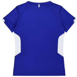 A women's t-shirt in royal blue with white side panels and a small logo on the back.