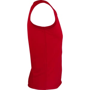 A red men's singlet with a sleeveless design and a fitted silhouette, featuring a simple shape and no visible logos.