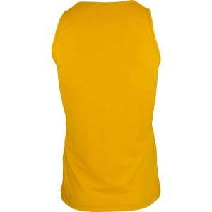 A vibrant yellow men's singlet, featuring a simple design and a plain back. It has a logo on it.