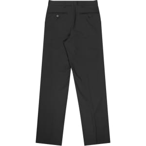 Flat front men's slacks in black, featuring two back pockets and a streamlined design.