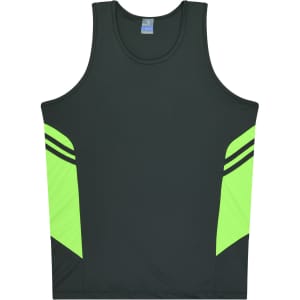 A green singlet featuring neon yellow panels on the sides, with a logo on the front.