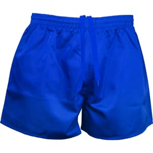 Bright blue rugby men's shorts with an elasticated waistband and drawstring. Ideal for sports activities.