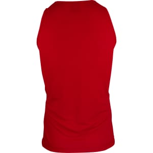 A red men's singlet featuring a simple design and no visible branding on the back.